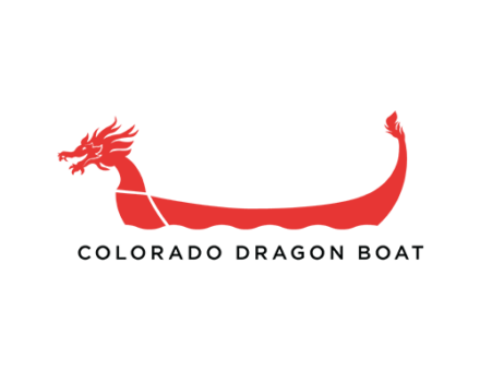 Red dragon boat icon with black words below it saying Colorado Dragon Boat