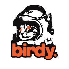 Birdy Magazine logo. Cat in astronaut helmet.