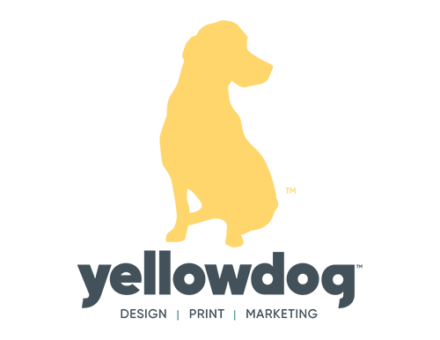 yellow dog graphic with text under saying yellowdog, design, print, marketing