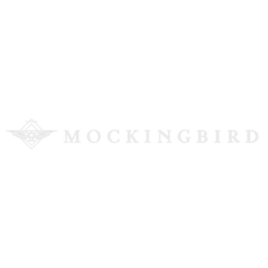 Mockingbird logo with diamond and lines design, white text