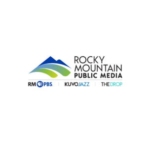 Rocky Mountain Public Media logo with mountain graphic, RM PBS, KUVO Jazz, The Drop text.