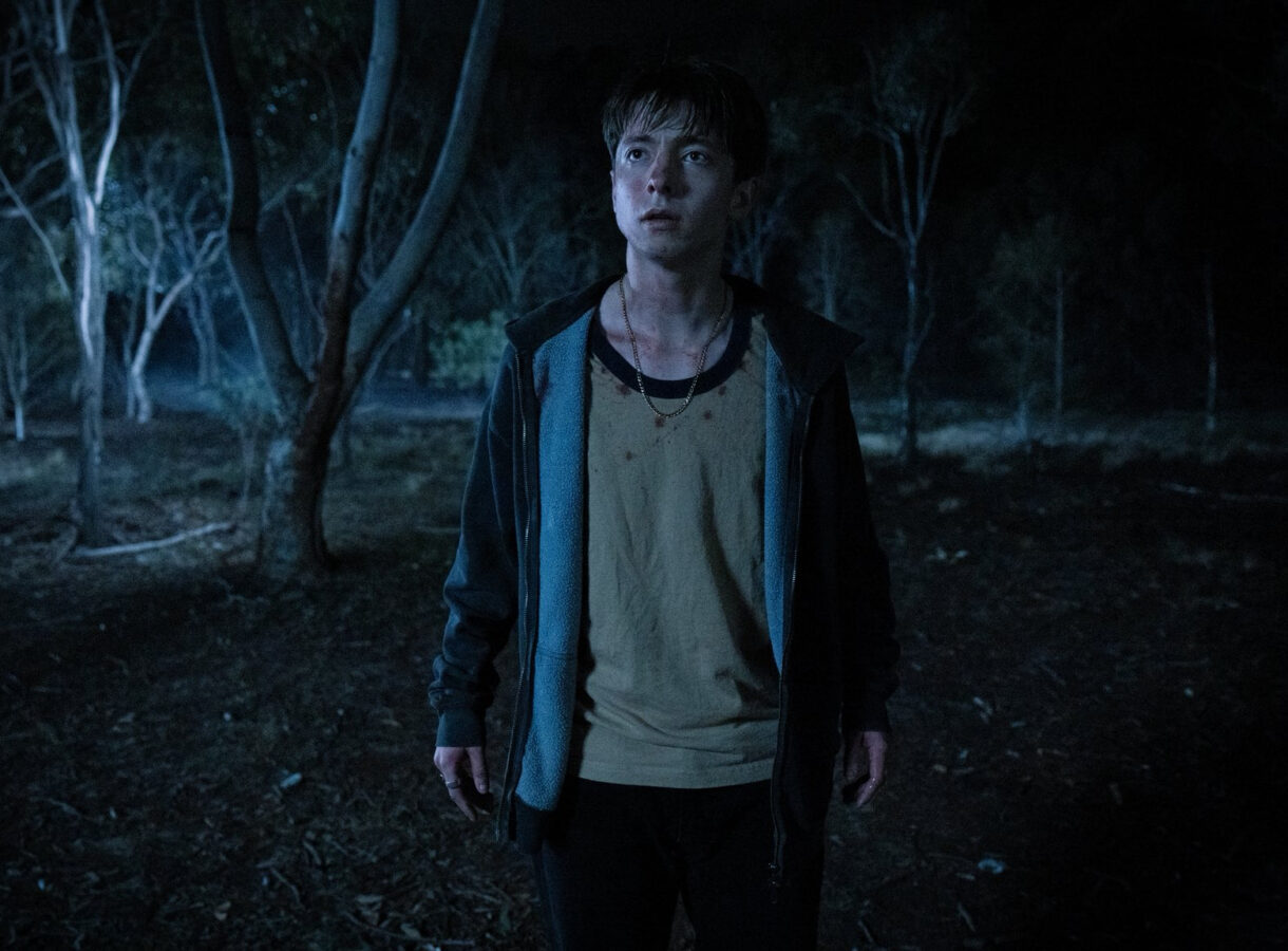 Leviticus standing in a dimly lit forest, appearing alert and focused
