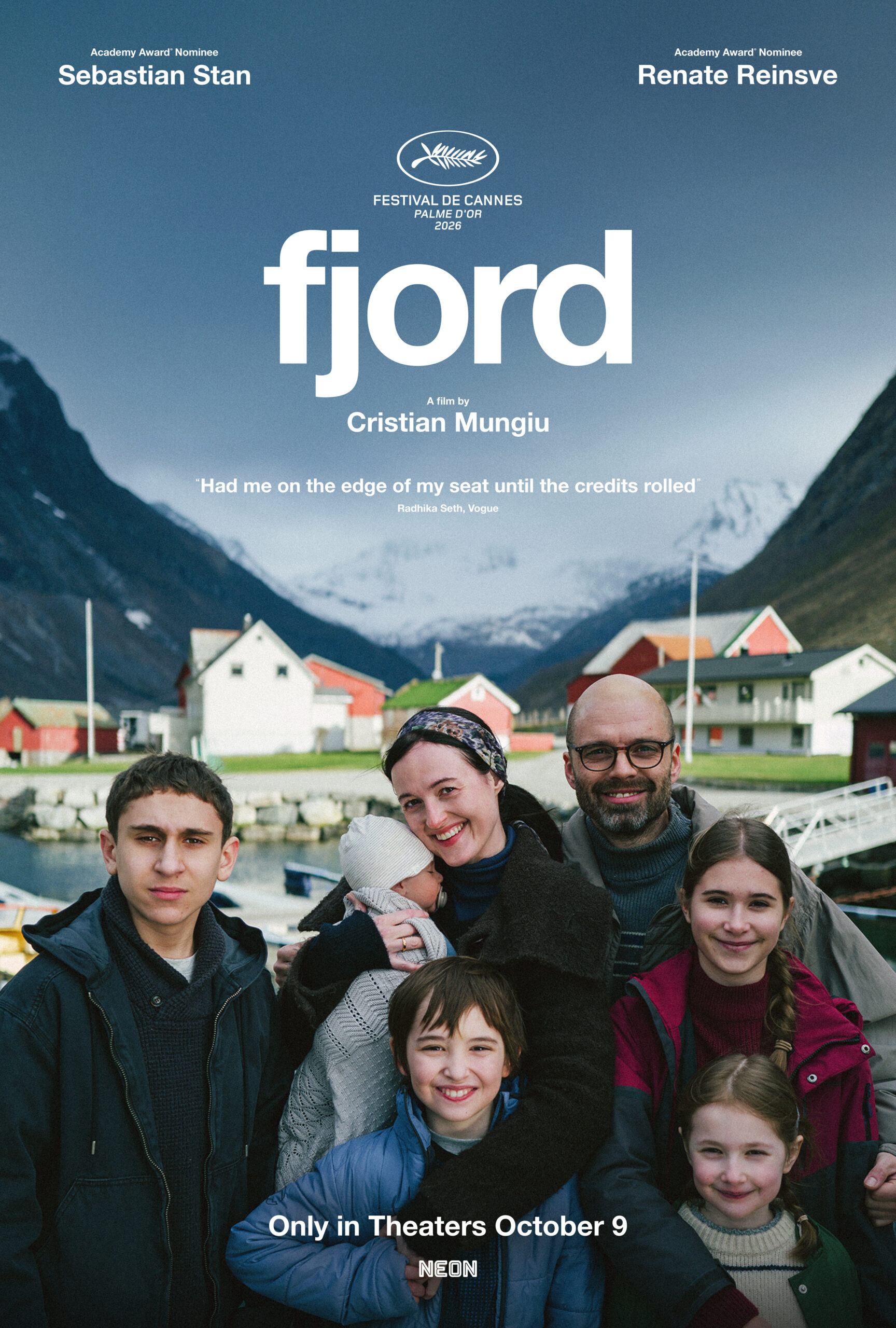 [gpt-4o]: Fjord film poster featuring a smiling family against a Nordic landscape; stars Sebastian Stan and Renate Reinsve